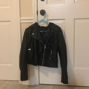 Medium, black, faux leather jacket